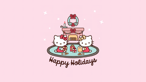 Happy holidays, Hello Kitty background, Christmas background, Christmas gifts, Sanrio, December, 4K wallpaper