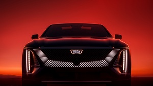 Cadillac Lyriq, Electric cars, Electric SUV, Red background, 4K wallpaper