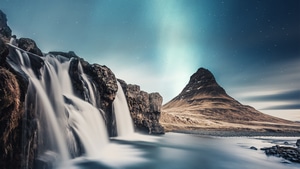 Waterfall, Long Exposure, Landscape, Stars, Nature, 4K wallpaper