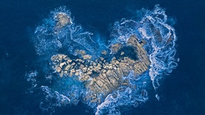 Heart shape, Rock island, Ocean Waves, Aerial Photography, Love heart, Blue aesthetic, Ocean blue, 4K wallpaper