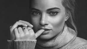 Margot Robbie, Celebrities, Girls, Monochrome, Black And White, 4K wallpaper