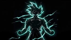 Ultra Instinct Goku, Neon art, AMOLED, Dragon Ball, Black background, 4K wallpaper