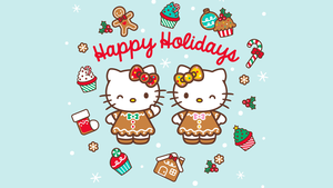 Happy holidays, Cute hello kitties, Christmas background, Hello Kitty background, Sanrio, Navidad, Noel, December, 4K wallpaper