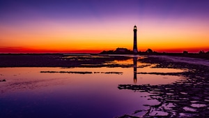 Lighthouse, Colorful, Sunrise, Nature, Sky, Evening, 4K wallpaper