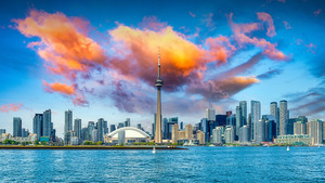 Toronto, Cityscape, Panorama, CN Tower, Canada, Toronto Skyline, Cloudy Sky, Lake Ontario, 4K wallpaper
