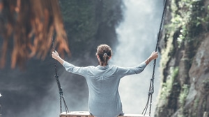 Waterfall, Women, Nature, 4K wallpaper