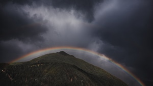 Rainbow, Mountains, Landscape, Nature, 4K wallpaper