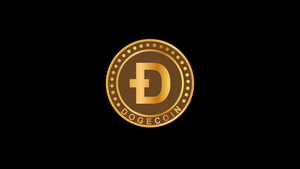 Dogecoin, Black background, Logo, Cryptocurrency, Golden, 4K wallpaper
