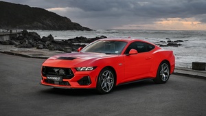 Ford Mustang GT, Beach, 2024, Red cars, 4K wallpaper