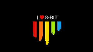 Red heart, Pixel art, Rainbow colors, Black background, AMOLED, 4K wallpaper
