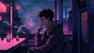 Lofi boy, Retro style, Loneliness, Neon light, 4K wallpaper
