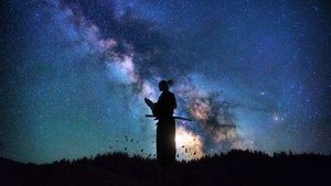 Miyamoto Musashi, Silhouette, Vagabond, Milky Way, 4K wallpaper
