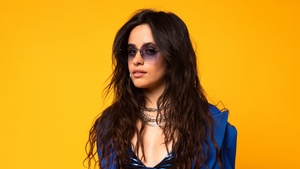 Camila Cabello, Portrait, Yellow background, 4K wallpaper
