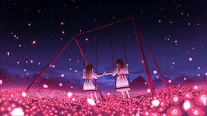 Japanese, Friends, Swing, Pink aesthetic, Surrealism, Shuu Illust, Carnation, 4K wallpaper