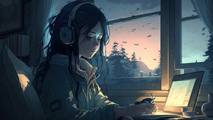 Lofi girl, Sad mood, Alone, Listening music, 4K wallpaper
