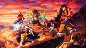 One Piece, Character art, Monkey D. Luffy, Roronoa Zoro, Sanji, Trafalgar Law, 4K wallpaper