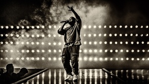 Kanye West, Live concert, Sepia background, American rapper, 4K wallpaper