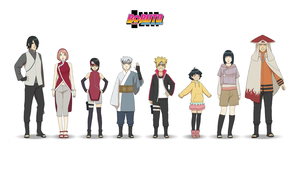 Boruto: Naruto the Movie, Anime movie, Sarada Uchiha, Sakura Haruno, Sasuke Uchiha, Himawari Uzumaki, Hinata Hyuga, Naruto Uzumaki, Boruto Uzumaki, White background, 4K wallpaper