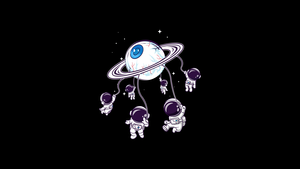 Astronauts, Weirdcore, Outer space, Rings of Saturn, AMOLED, Black background, 4K wallpaper