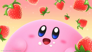 Kirby, Strawberries, Cute cartoon, 4K wallpaper