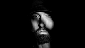 Eminem, Black background, American rapper, AMOLED, Monochrome, Black and White, 4K wallpaper