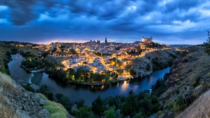 Spain, Cityscape, Nightscape, Night City, City lights, Panoramic, 4K wallpaper