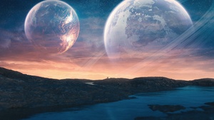 Surreal, Planets, Landscape, Dawn, Sunrise, River, 4K wallpaper