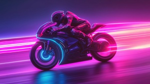 Biker, Neon background, Racing, Pink, 4K wallpaper