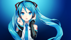 Hatsune Miku, Listening music, Headphones, Japanese girl, Anime girl, Blue aesthetic, 4K wallpaper