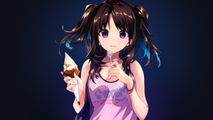 Anime girl, Ice cream cone, Dark blue, 4K wallpaper