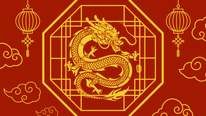 Chinese New Year, Year of the Dragon, Illustration, Red background, 4K wallpaper