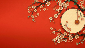 Chinese New Year, Tradition, Sakura, Floral designs, Red background, Lunar New Year, 4K wallpaper