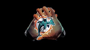 Miami Dolphins, Gloves, Football team, Black background, 4K wallpaper