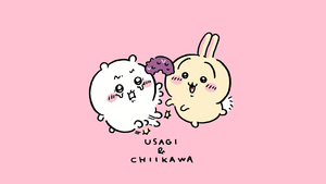 Chiikawa, Usagi, Nanka Chiisakute Kawaii Yatsu, Cute cartoon, Adorable, Light pink background, 4K wallpaper