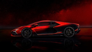 Lamborghini Revuelto Opera Unica, Red background, 4K wallpaper