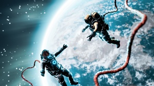 Floating, Astronauts, Planet, 4K wallpaper