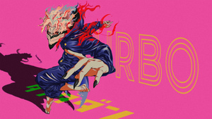 Ken Takakura, Turbo Granny, Okarun (Dandadan), Pink background, 4K wallpaper