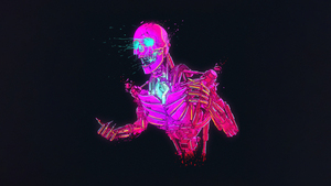 Neon, Skeleton, Cyberpunk, RetroWave art, Skull, Dark background, 4K wallpaper
