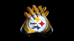 Pittsburgh Steelers, Gloves, American football team, NFL team, Black background, AMOLED, 4K wallpaper