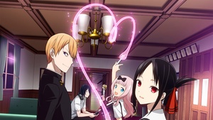 Kaguya-sama: Love is War, Pink Heart, Character art, Chika Fujiwara, Miyuki Shirogane, Yuu Ishigami, Kaguya Shinomiya, 4K wallpaper