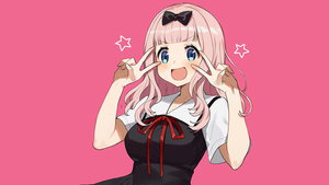 Chika Fujiwara, Kaguya-sama: Love is War, Pink background, Girly backgrounds, Anime girl, 4K wallpaper