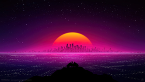 Cyberpunk girl, Silhouette, Futuristic city, Synthwave, Panoramic, Neon, Digital Art, 4K wallpaper
