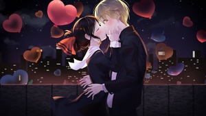 Kaguya Shinomiya, Miyuki Shirogane, Anime couple, Kaguya-sama: Love is War, Romantic kiss, 4K wallpaper