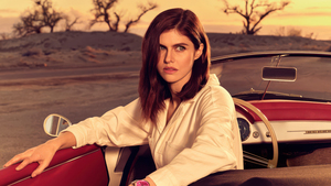 Alexandra Daddario, Retro style, Vintage car, Classic cars, Golden hour, Desert, Fashion, 4K wallpaper