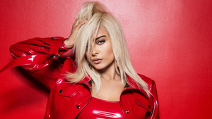 Bebe Rexha, Red dress, American singer, 4K wallpaper