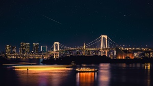 Rainbow Bridge, Tokyo, Cityscape, Night City, Reflections, Japan, 4K wallpaper