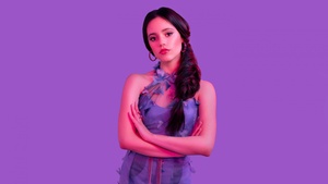 Jenna Ortega, Purple, American actress, Purple background, 4K wallpaper
