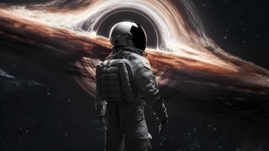 Wormhole, Astronaut, Gargantua black hole, Cosmos, Interstellar, 4K wallpaper
