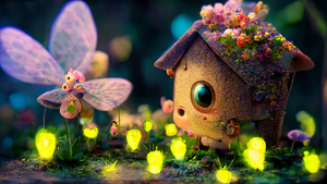 Fairy house, Cute art, Magical forest, Colorful background, Midjourney, Macro, 4K wallpaper