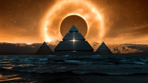 Celestial, Pyramids, Mountains, 4K wallpaper